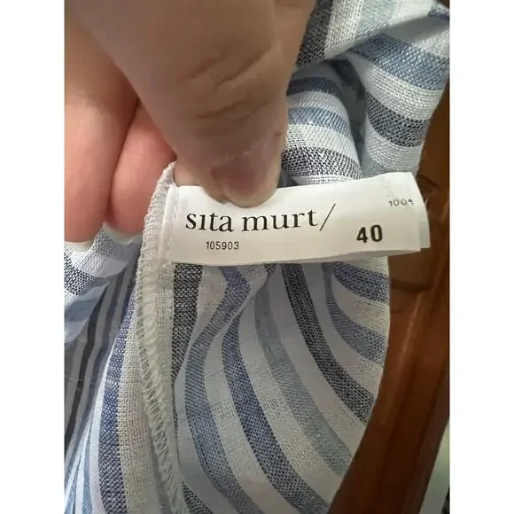 NWT Sita Murt Women's Stripe Woven Linen Skirt Drawstring Waistband SZ 40 (US 6)